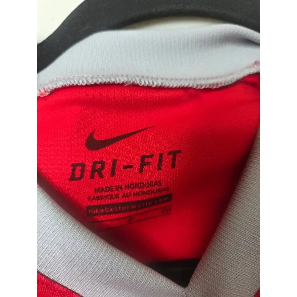 Nike Dri-FIT Women’s Small Red Gray V-Neck Short Sleeve Soccer Shirt